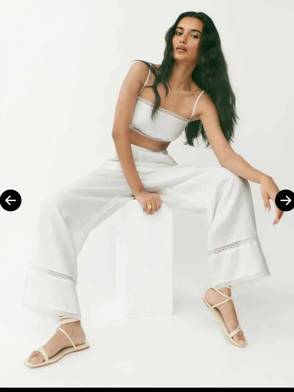 NWT Reformation Violet White Two Piece Set, Linen Crop Top And Pants